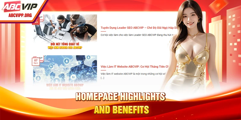 Homepage highlights and benefits